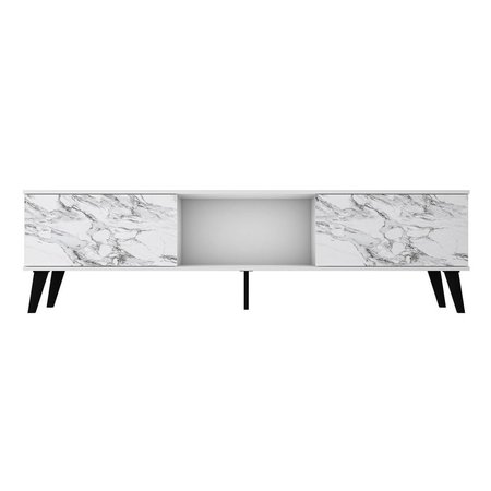 DESIGNED TO FURNISH Doyers Mid-Century Modern TV Stand in White & Marble Stamp, 19.69 x 70.87 x 14.97 in. DE2616331